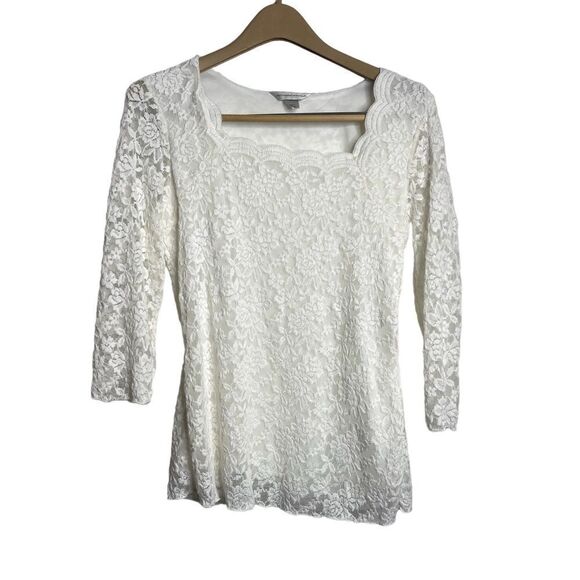 Christopher & Banks White Floral Lace Blouse Size Large - Picture 1 of 10